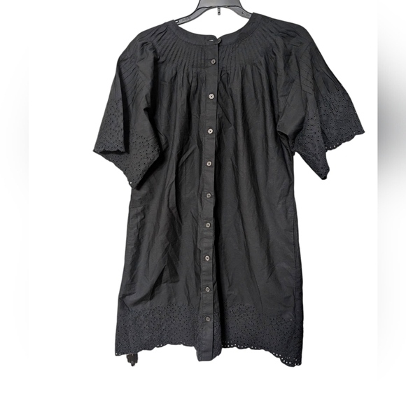 J. Crew Black Jolie Eyelet Cotton Poplin Relaxed Boho Button Front Dress Size XS - Picture 8 of 11
